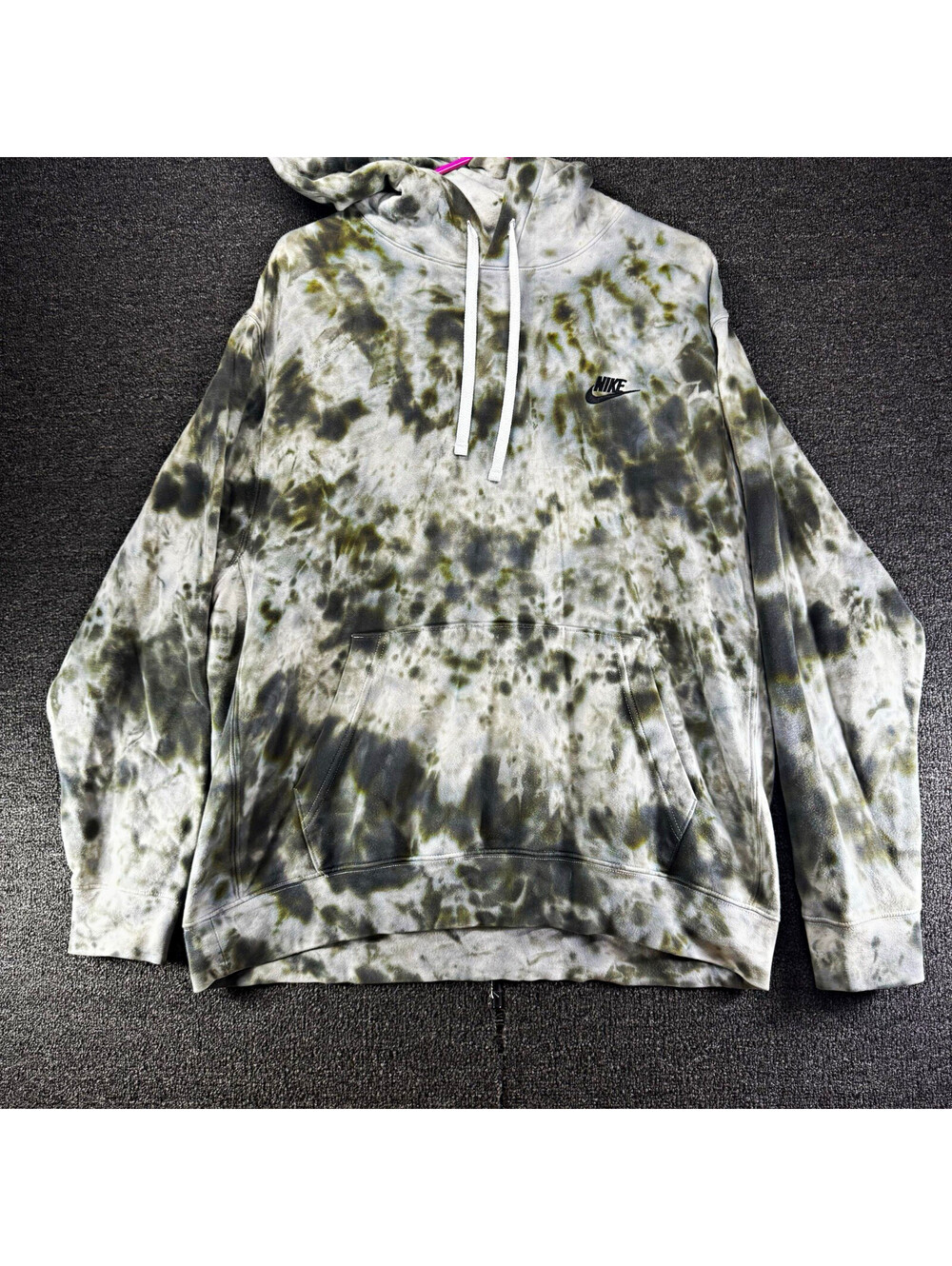 Nike Tie-Dye Logo Pullover Hoodie Mens XL Gray Green Cotton Fleece Pockets